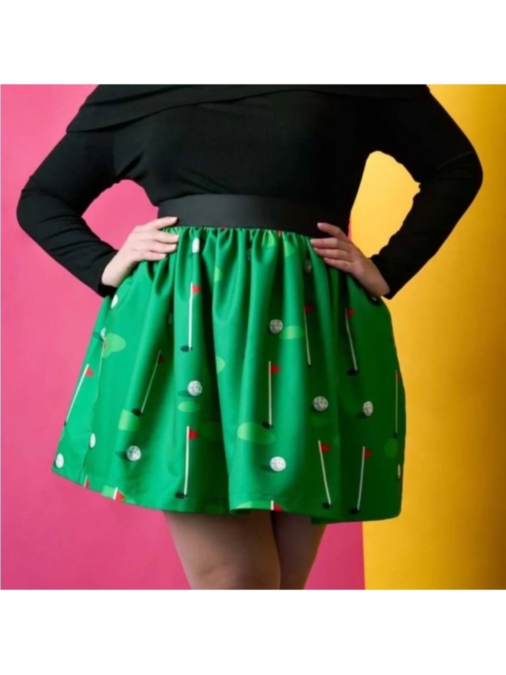 Smak Parlour 1950s Golf Print Gathered Mini Skirt 14